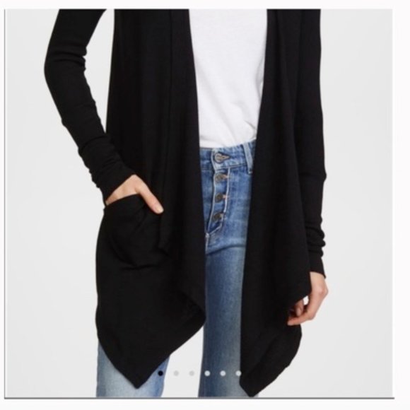 Splendid Sweaters - Splendid Thermal Open Front Long Black Cardigan